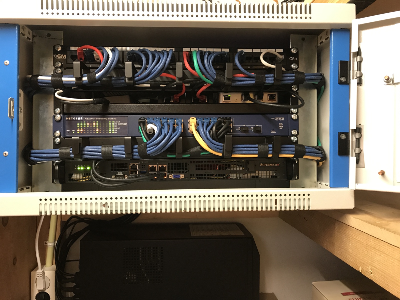 Netjes afgewerkte netwerkpatchkast met gebundelde kabels